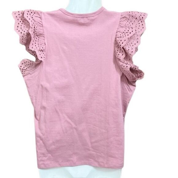 Joe's Women's Top Size XS Eyelet Layered Flutter Sleeve Blouse Rose NWT $148 - Picture 6 of 10